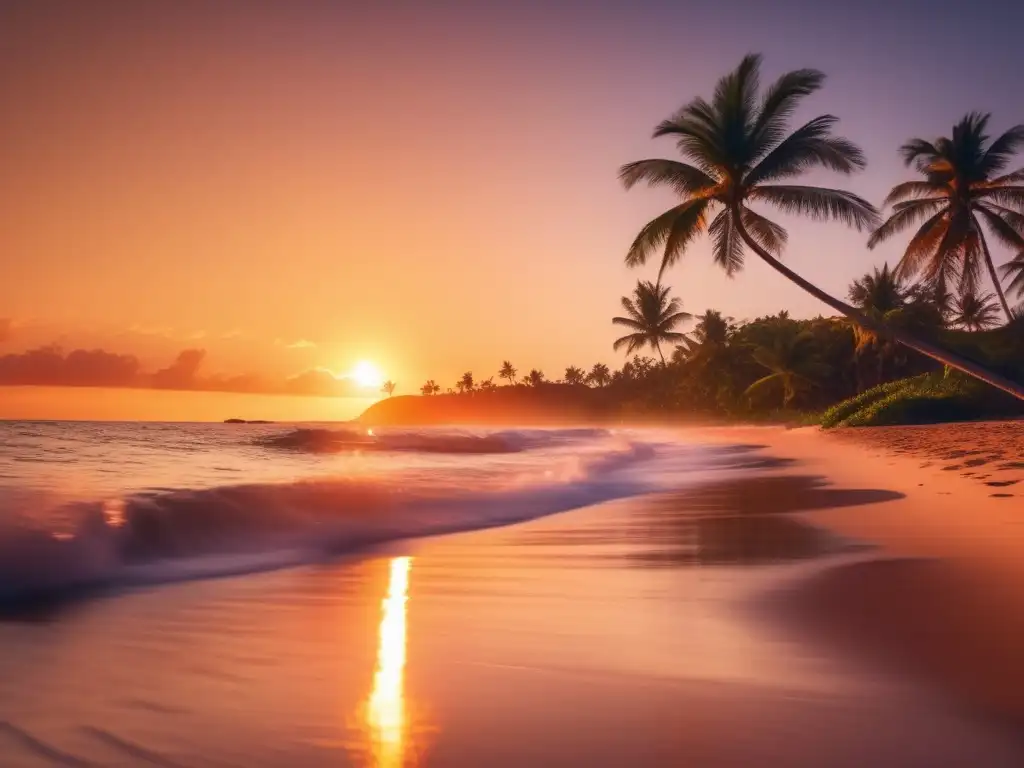 Un atardecer tranquilo en la costa, con olas suaves y el sol dorado desapareciendo en el horizonte. <b>Vida saludable en la playa.