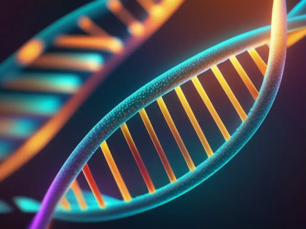 Una representación en 8k de una estructura de ADN resplandeciente, con telómeros vibrantes, evocando la importancia de los telómeros en longevidad.