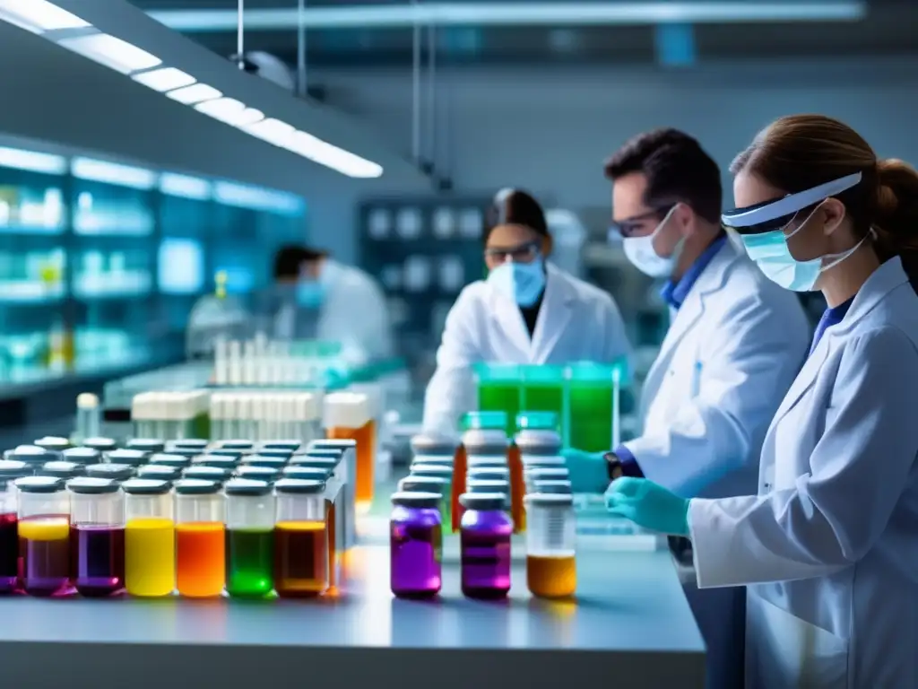 Un grupo de científicos en un laboratorio de vanguardia, investigando los orígenes históricos de la restricción calórica.