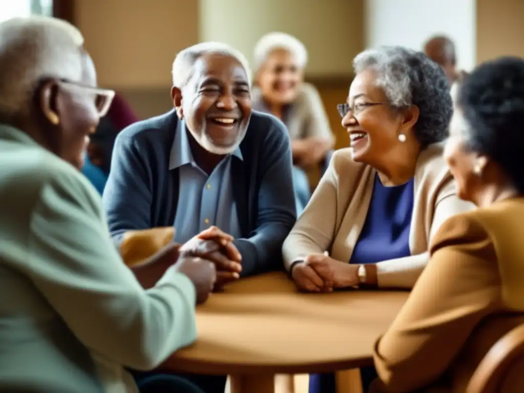 Un grupo diverso de ancianos en un animado debate, reflejando esperanza de vida y desigualdades raciales.