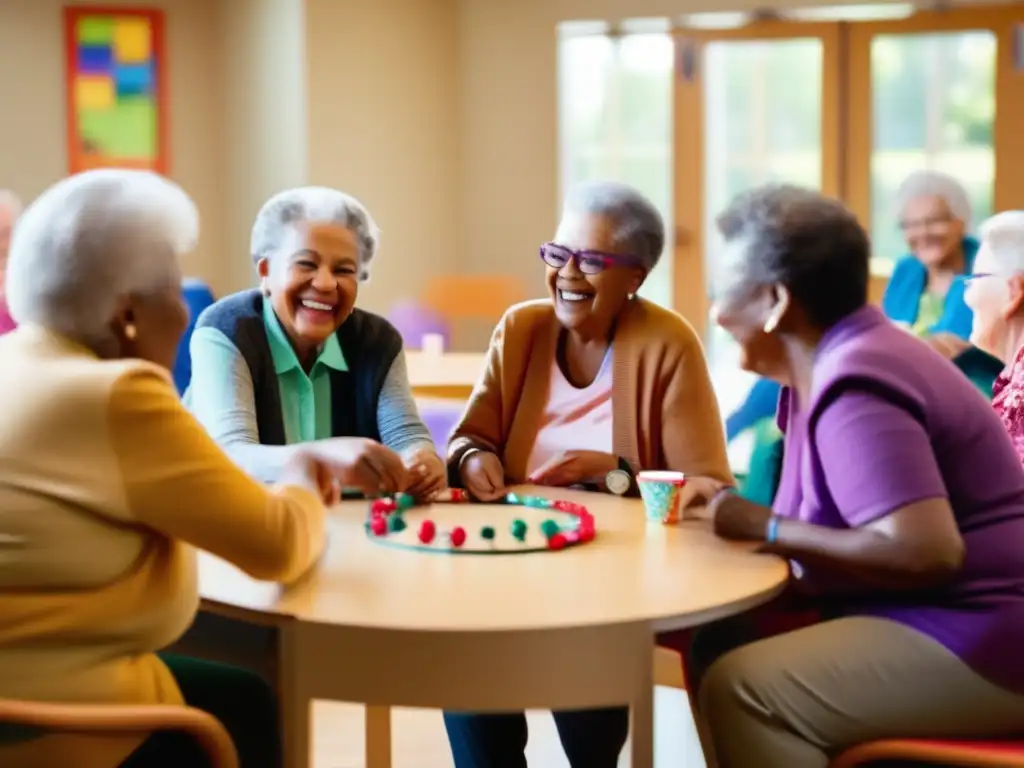 Un grupo de personas mayores disfruta de actividades en un centro comunitario, reflejando redes de apoyo comunitario tercera edad.