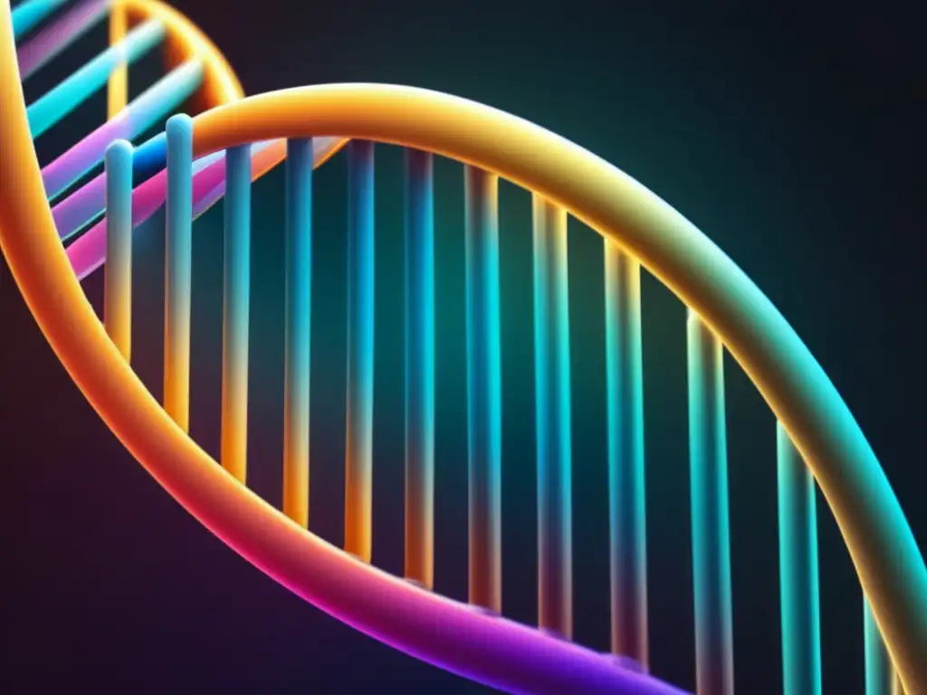 La importancia de los telómeros en la longevidad genética, evidenciada en una detallada y vibrante estructura de doble hélice de ADN.