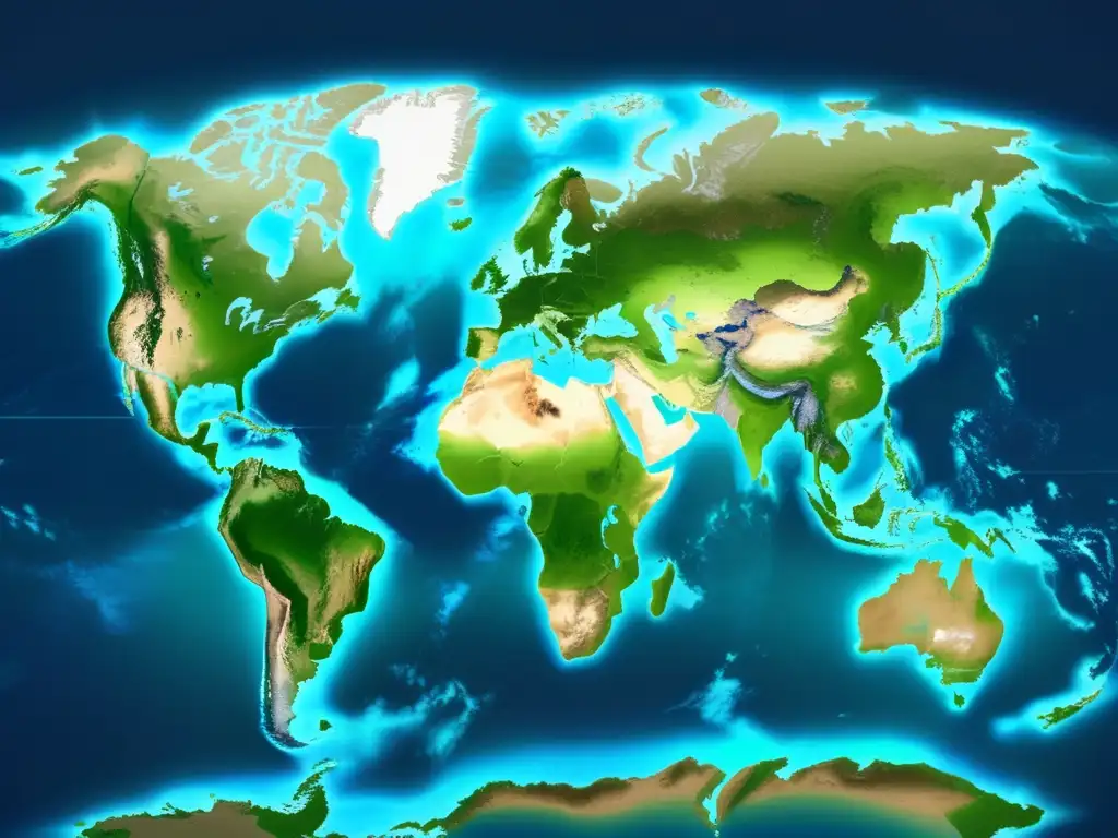 Un mapa detallado en 8k muestra las estadísticas globales de esperanza de vida, con tonos de azul y verde que representan la disparidad mundial.