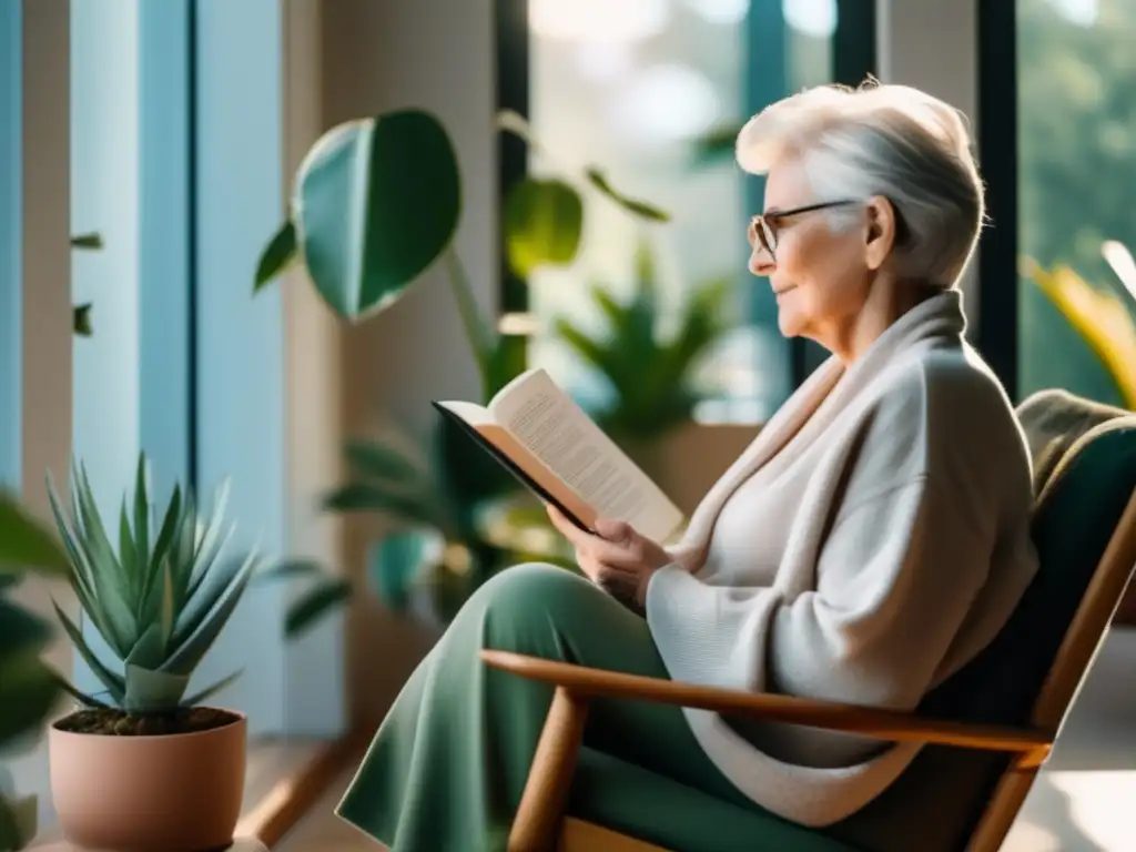 Una persona mayor practica el autocuidado en un ambiente tranquilo y natural. Autocuidado en la tercera edad