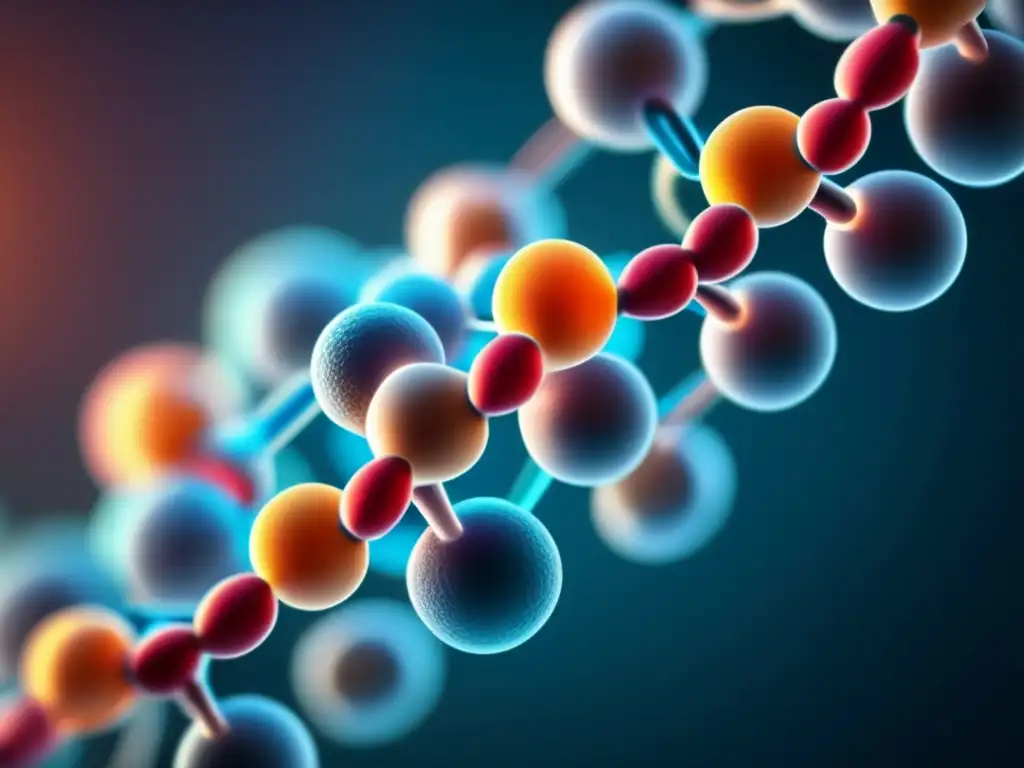 Una representación detallada de una molécula proteica con estructuras intrincadas y colores vibrantes, destacando los mecanismos proteicos para vida saludable.