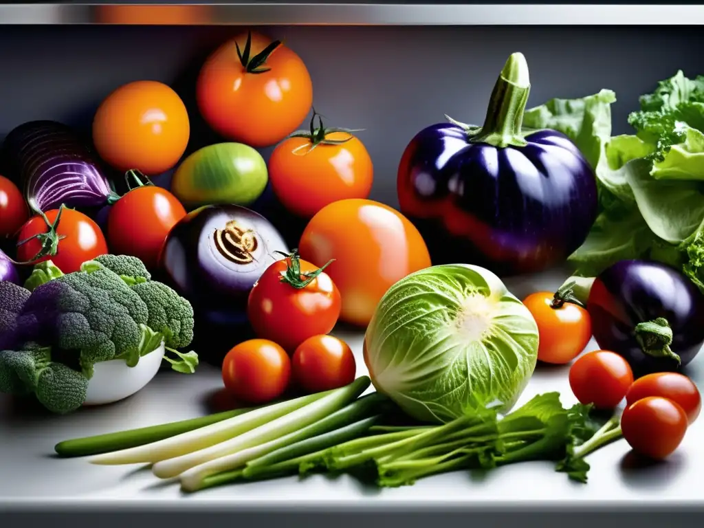 Una variedad de verduras frescas y coloridas en una encimera de cocina moderna. <b>Resalta la frescura y la vitalidad de la naturaleza.</b> <b>Mejores verduras para longevidad humana.