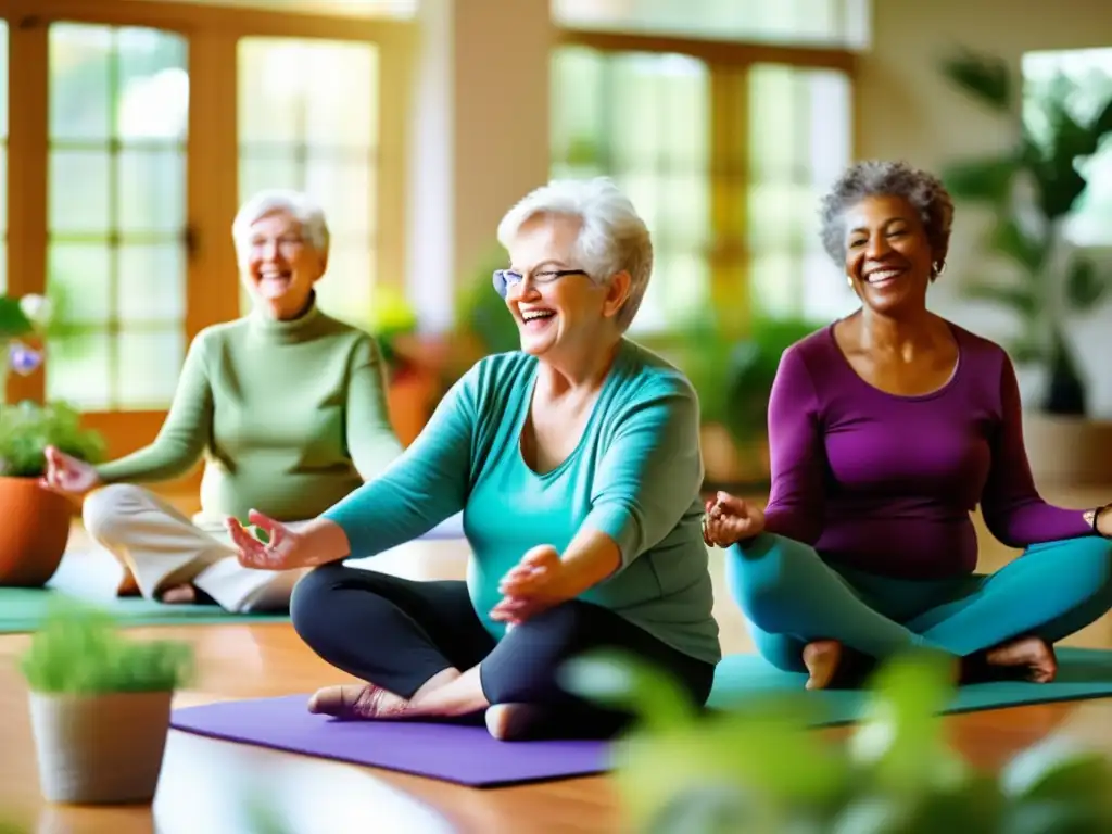 Un vibrante centro comunitario donde adultos mayores disfrutan de hobbies, creando un ambiente enriquecedor para la salud mental.